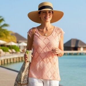 NWT Picadilly Canada XXL Boho Resortwear Vacation Crochet Mesh Sleeveless Top